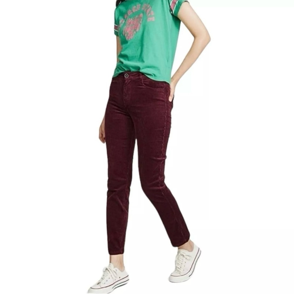 PAIGE Hoxton Ankle Corduroy Skinny Jeans Burgundy Women's Size 32 Office - Picture 2 of 11